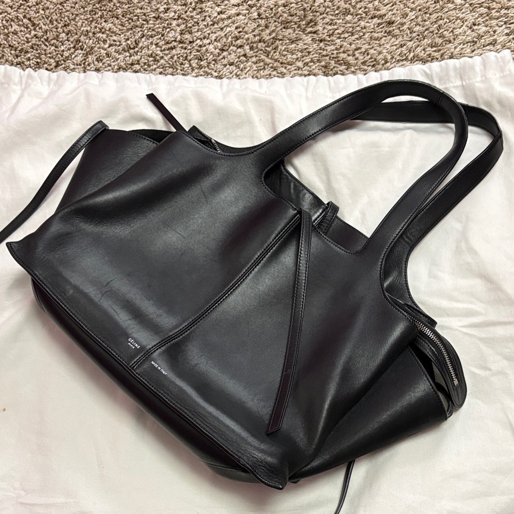 Celine medium trifold black smooth leather tote
